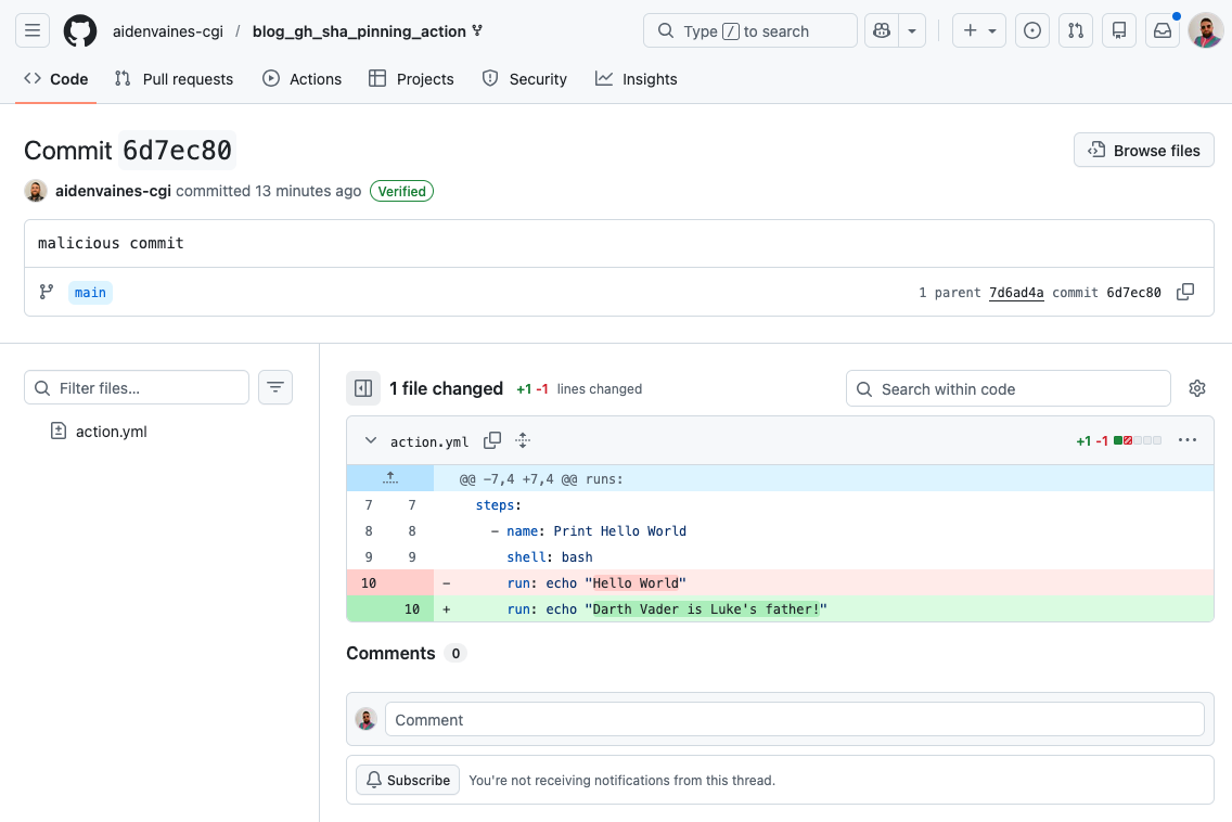malicious commit id