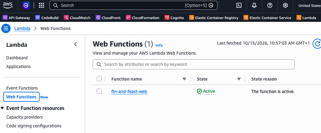 The new Lambda Web Functions experience in the AWS console